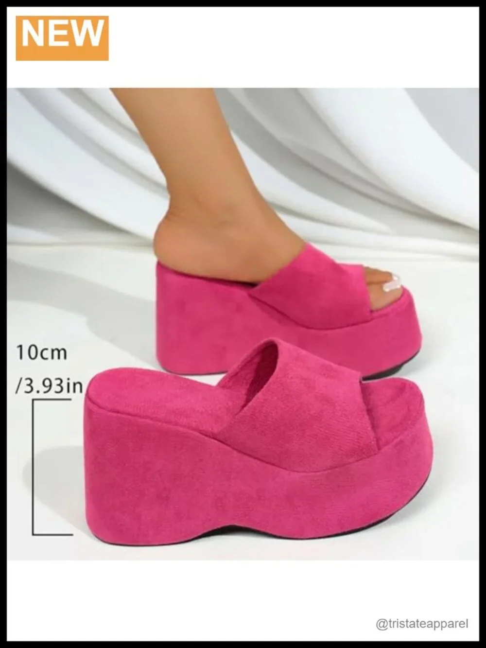 Suede Platform Wedge Heel Slide Sandals Y2K Round Open Toe One Strap Slip-On